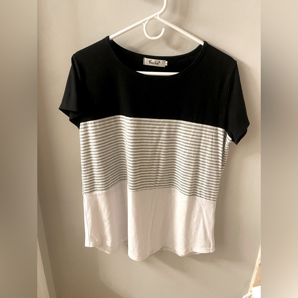 Black white and grey striped t-shirt